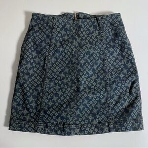 Free People Denim Mini Skirt - Navy and Gray Pattern, size 0 Zip up back
